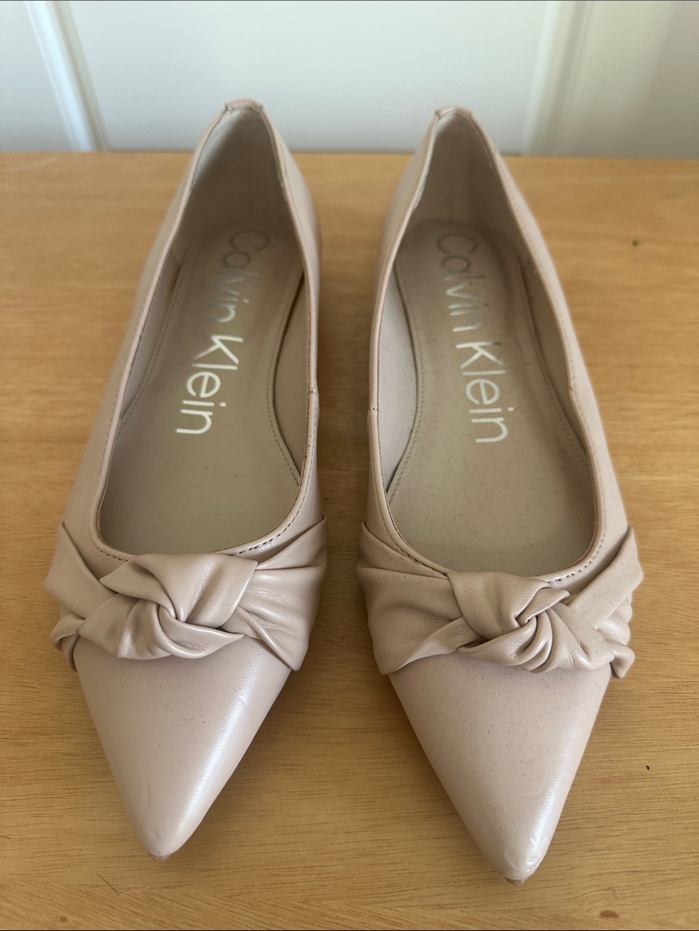Calvin Klein Blush Knotted Pointed-Toe Flats